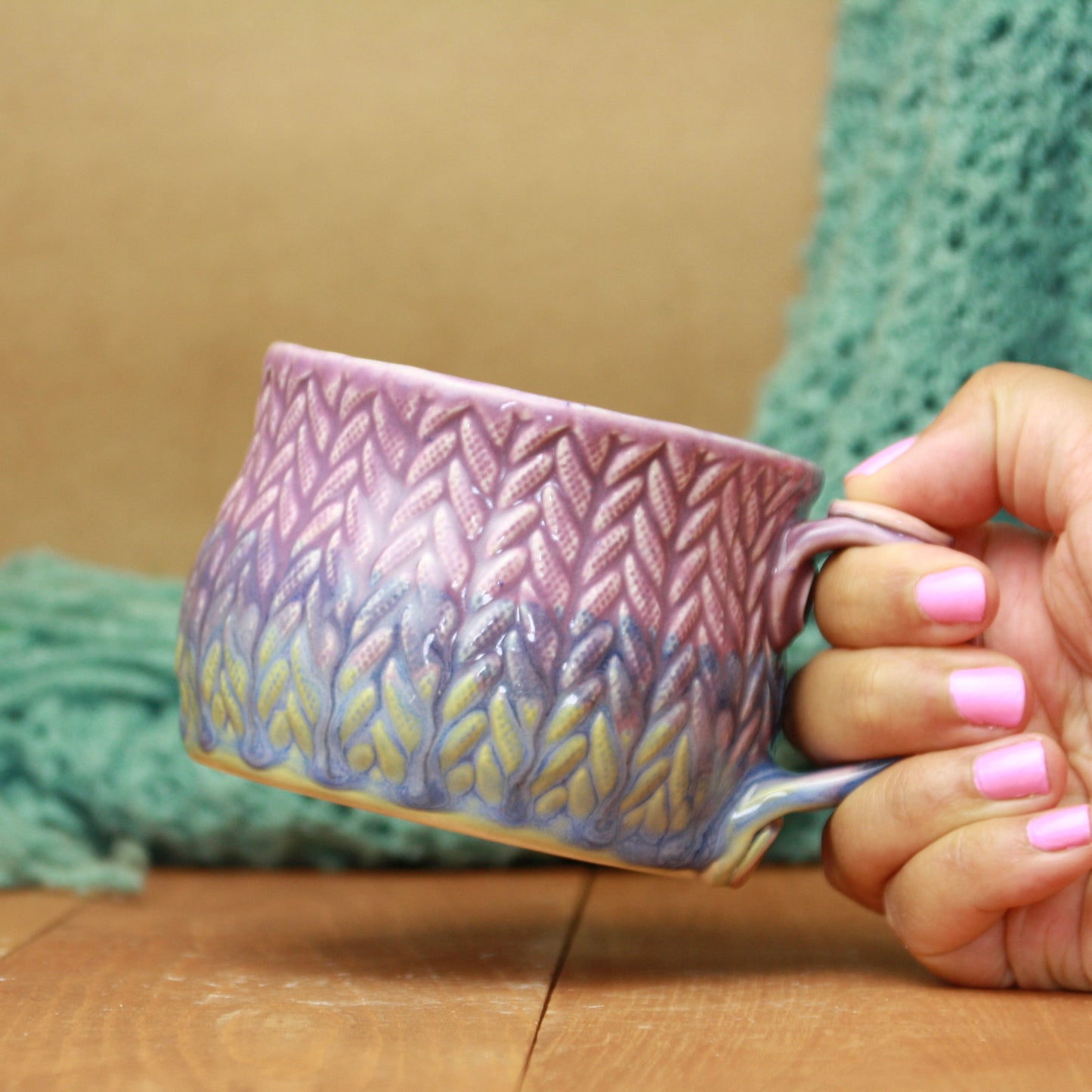Lavender knit soup mug