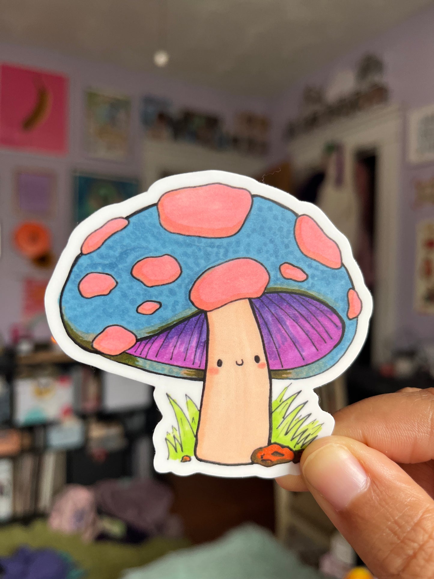 Blue mushroom Matte Vinyl Sticker