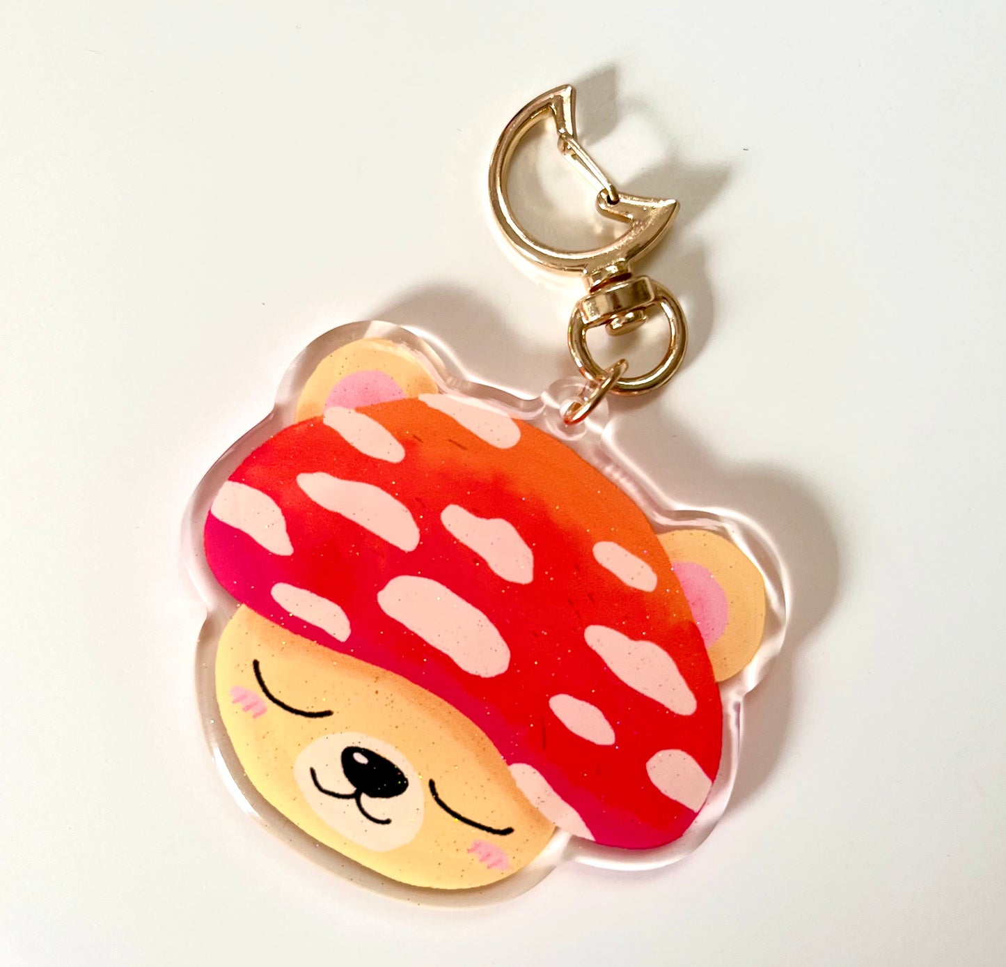 Mushroom Bear Glitter Acrylic Keychain