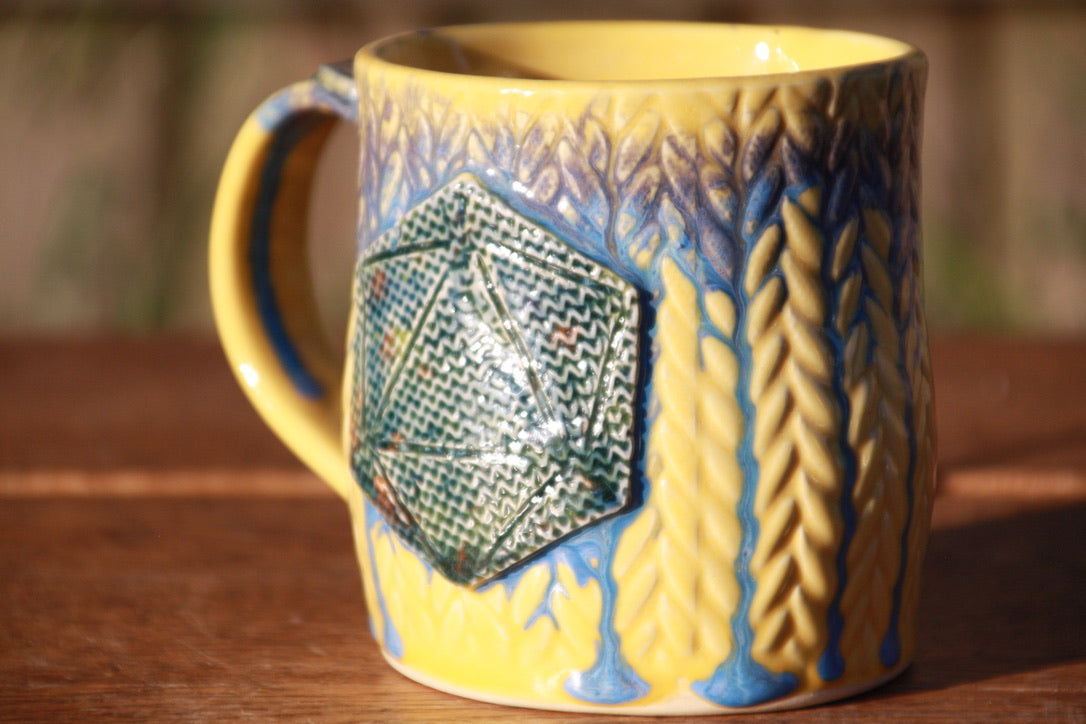 Yellow Knit Dice Mug