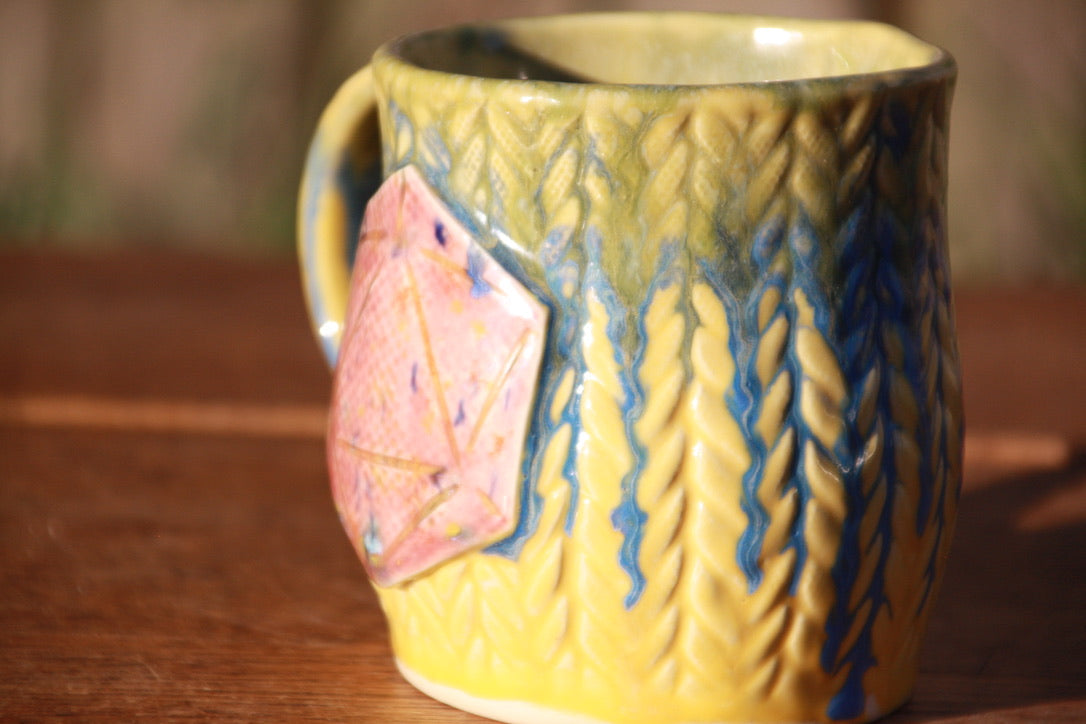 Yellow Knit Dice Mug