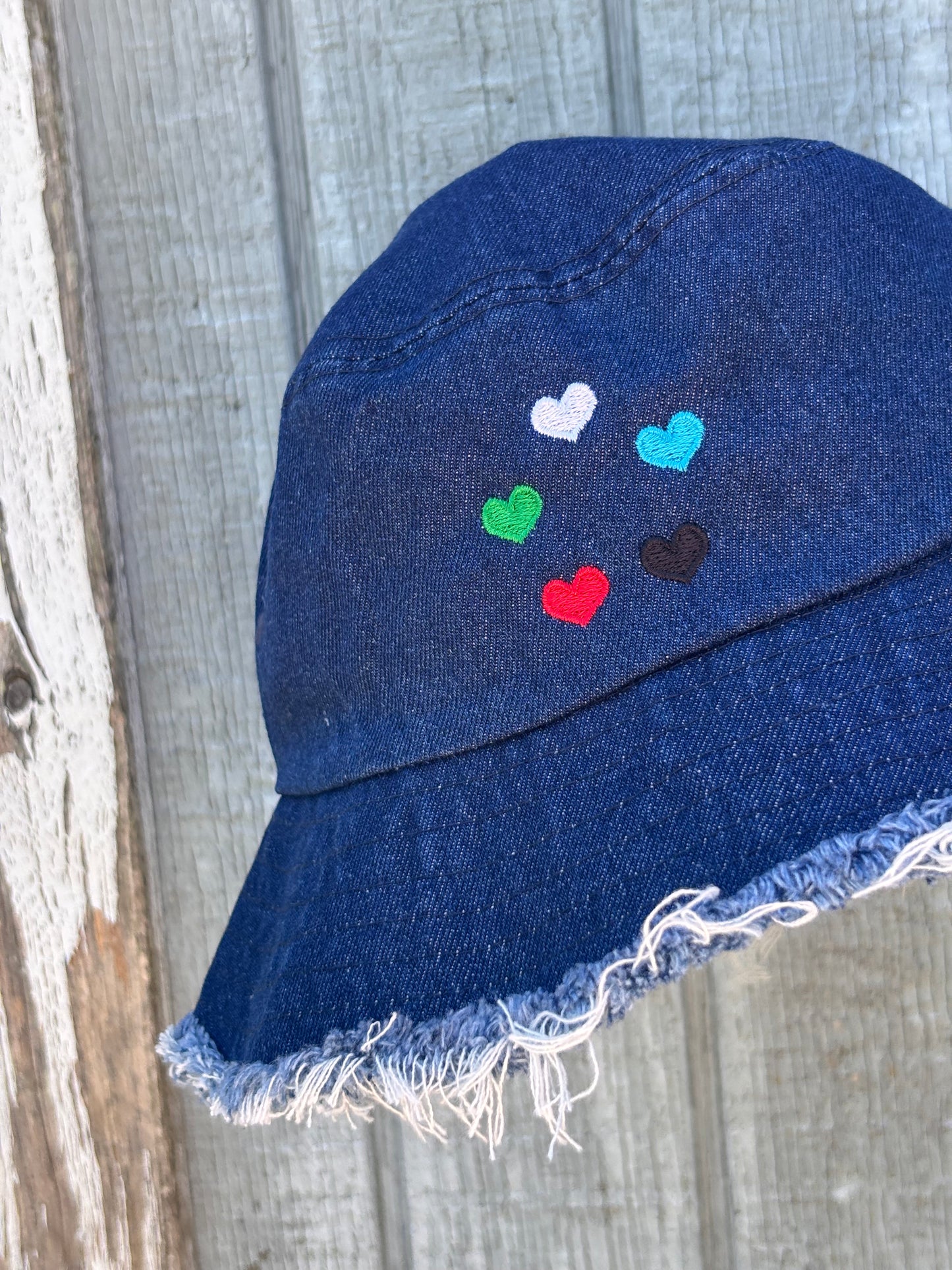 Mana Hearts Distressed denim bucket hat