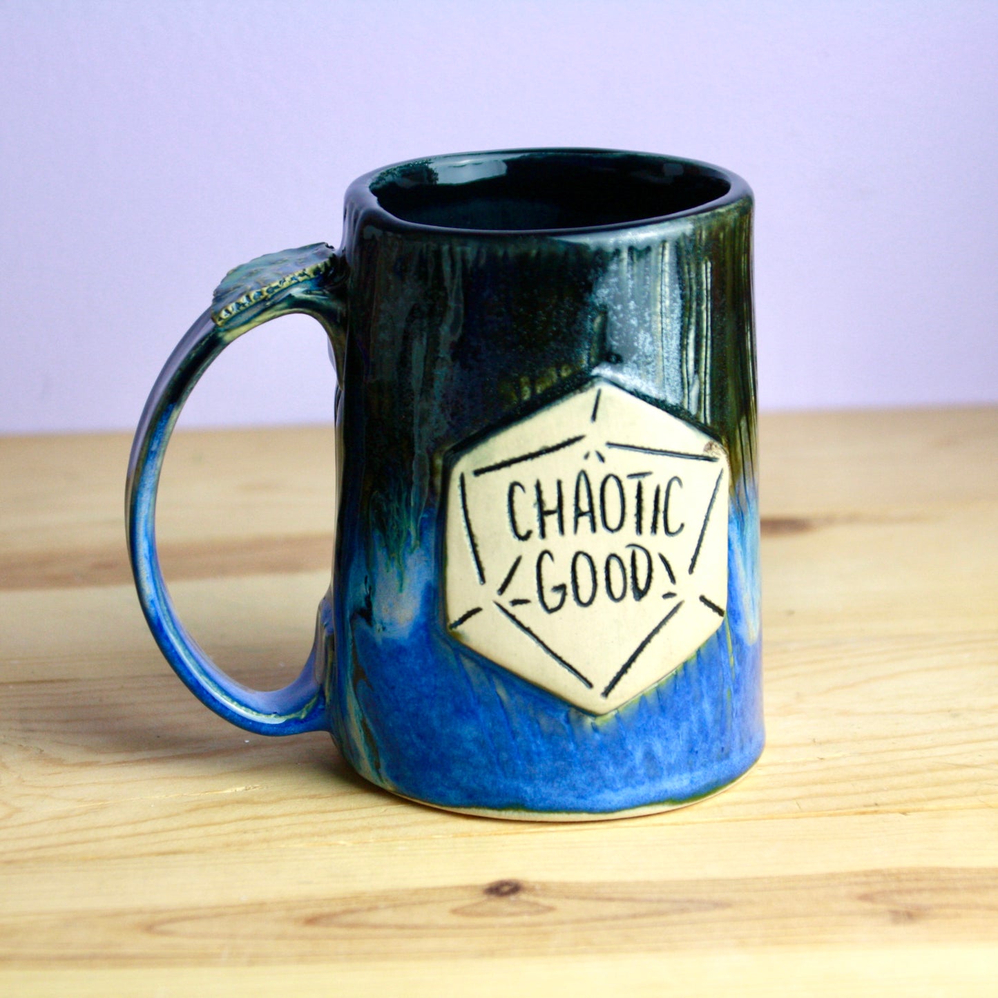 Chaotic Good woodgrain Dice Mug