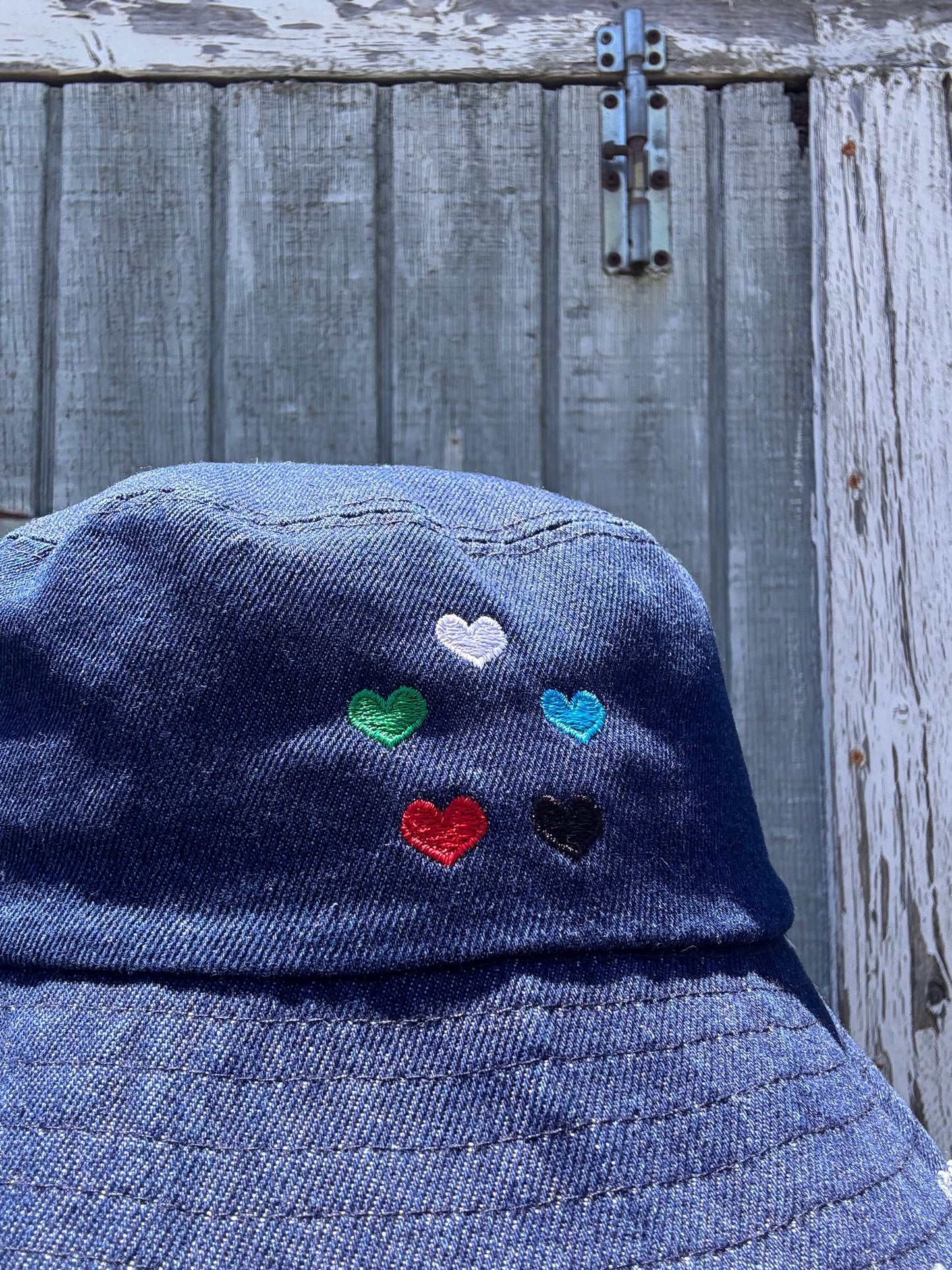 Mana Hearts Distressed denim bucket hat