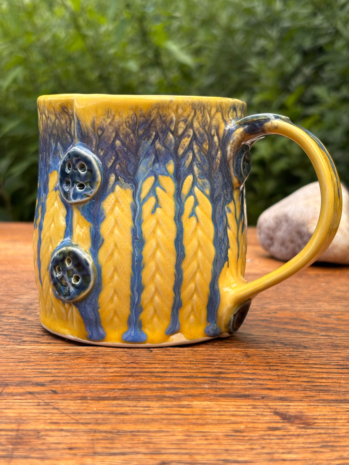 Yellow Knit Dice Mug
