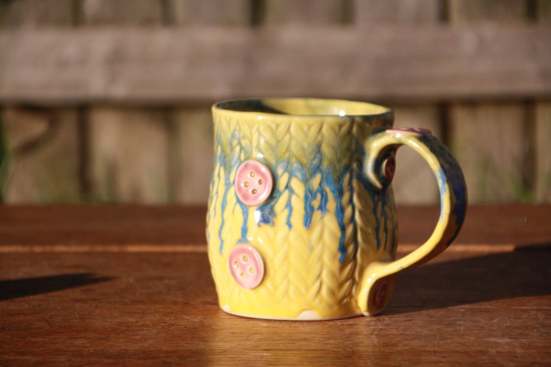 Yellow Knit Dice Mug