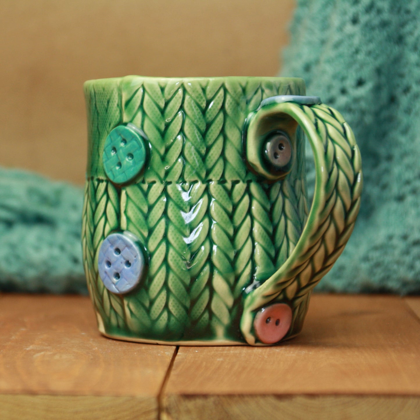 Blue and green Knit Mug