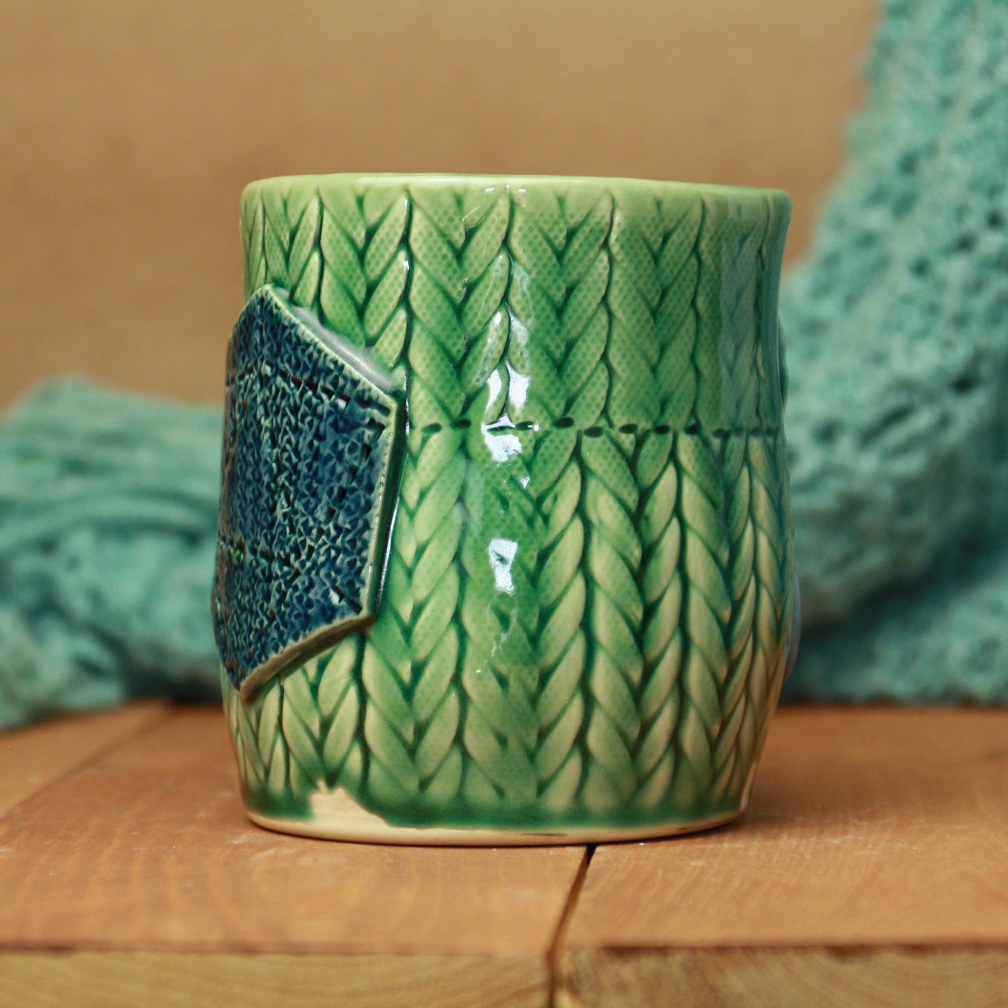 Blue and green Knit Mug