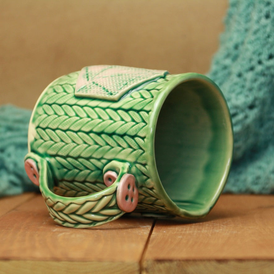 Pink and Green Knit Mug