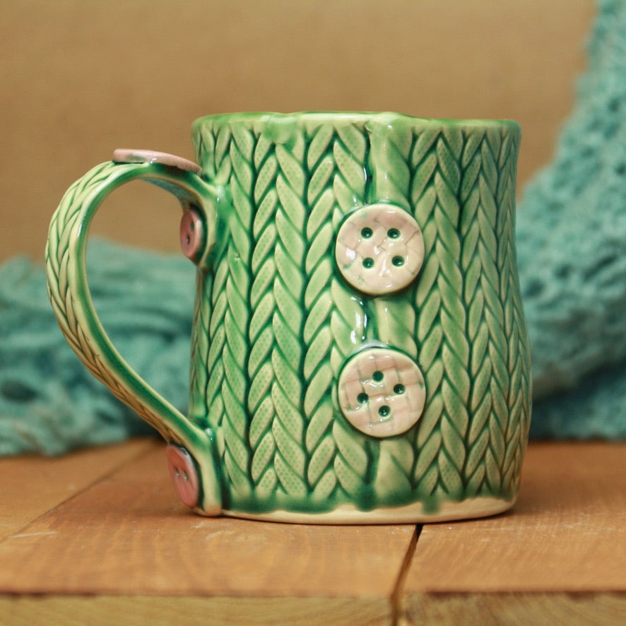 Pink and Green Knit Mug