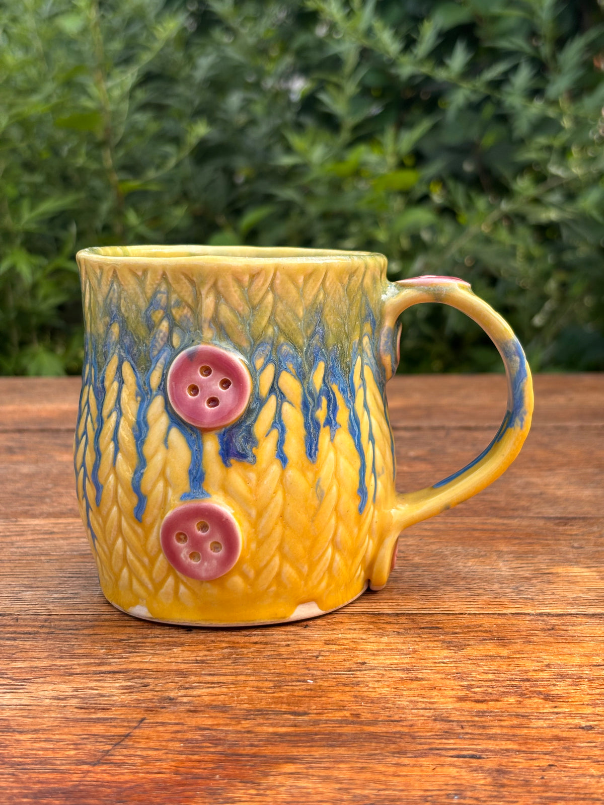 Yellow Knit Dice Mug
