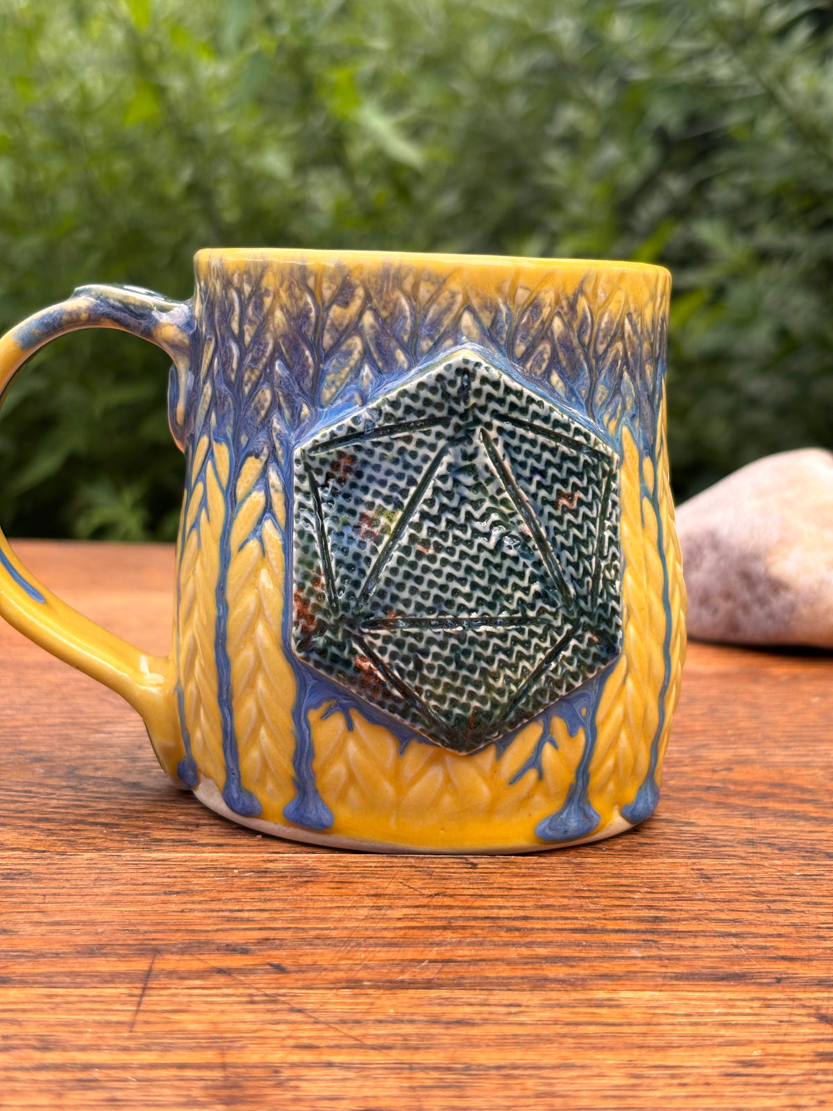 Yellow Knit Dice Mug