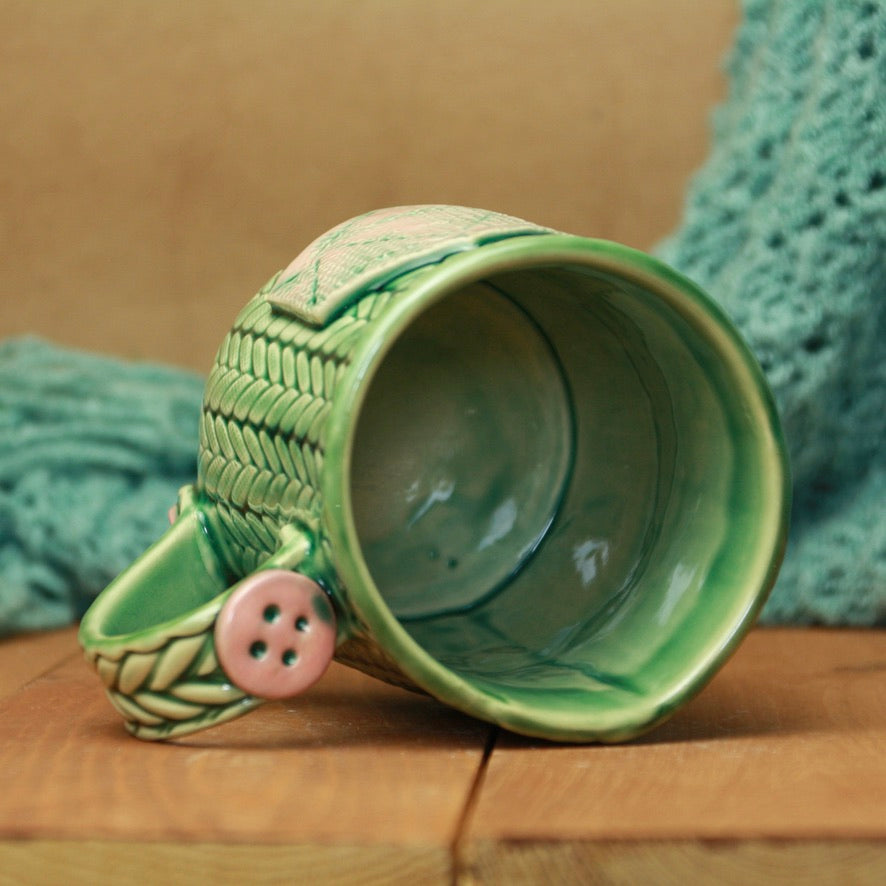 Pink and Green Knit Mug