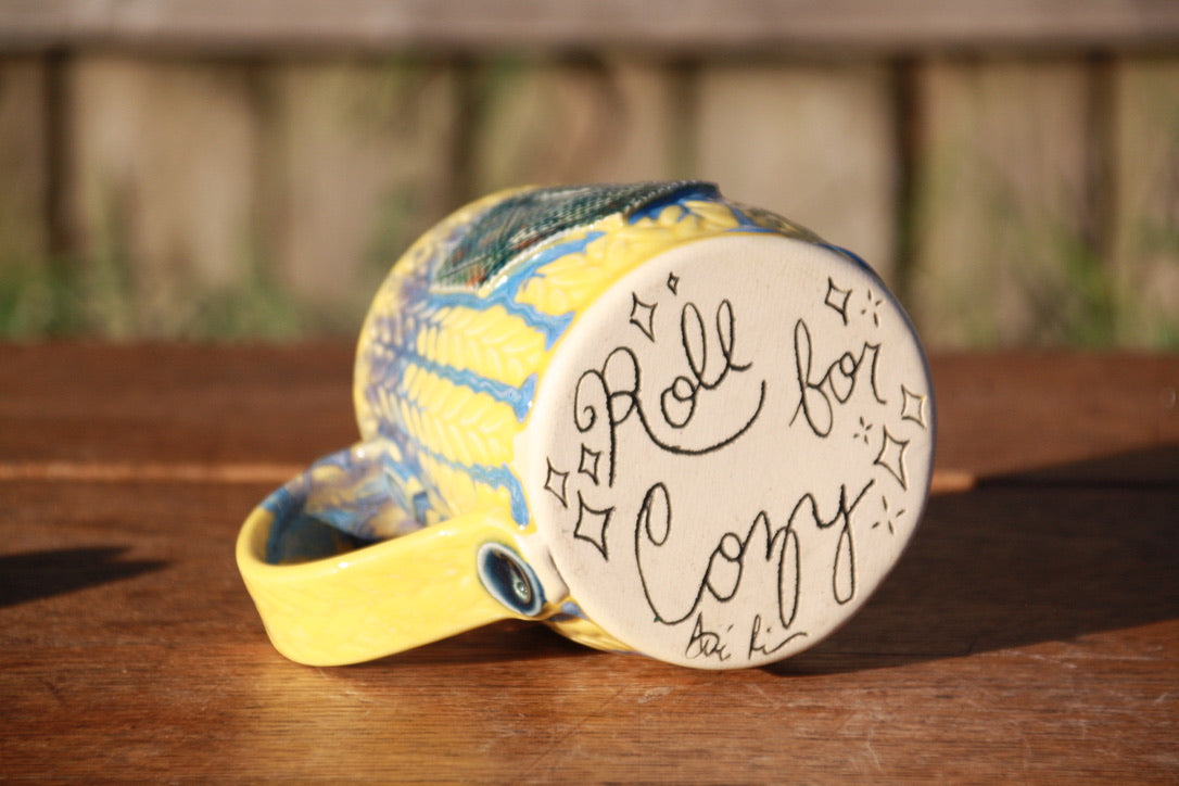 Yellow Knit Dice Mug