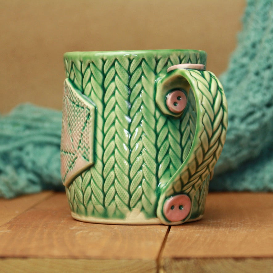 Pink and Green Knit Mug