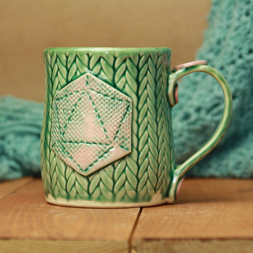 Pink and Green Knit Mug
