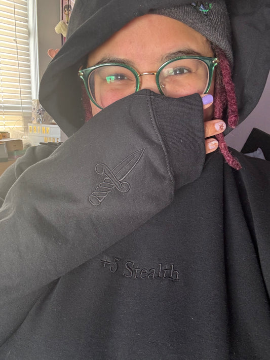 +5 Stealth Hoodie | Black on Black embroidery