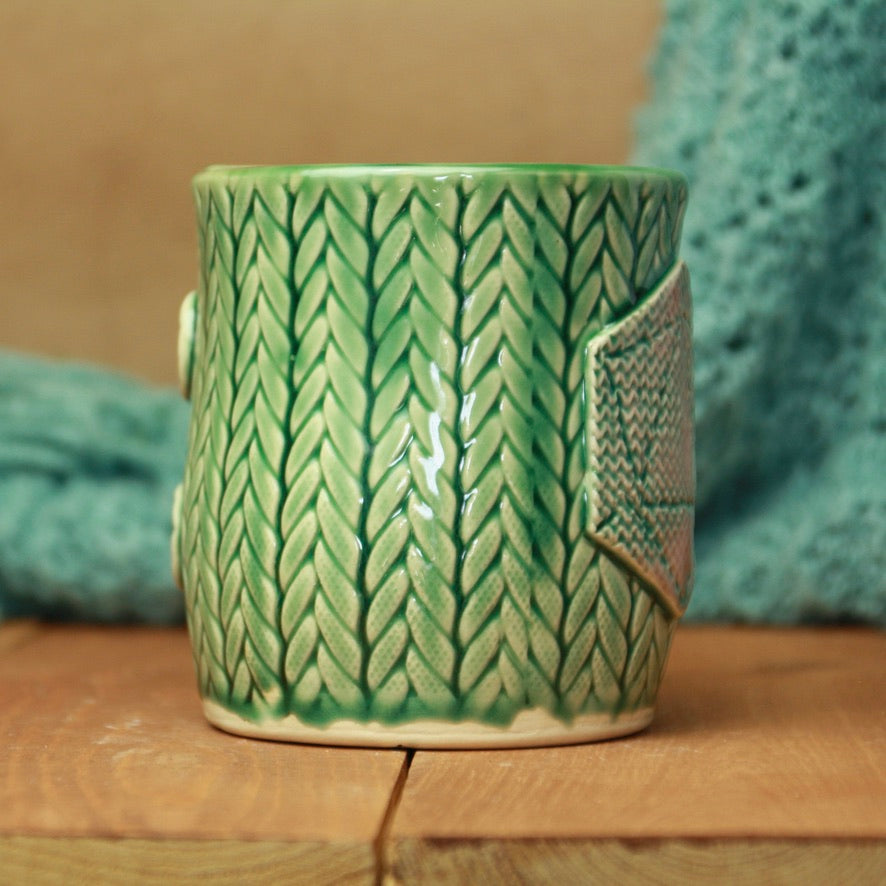 Pink and Green Knit Mug