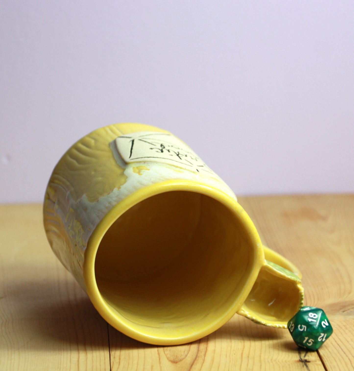 Yellow Chaotic Good Dice Fidget Mug